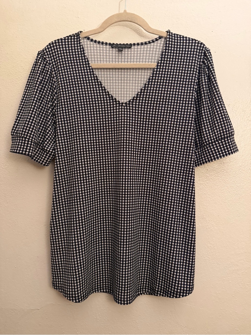 Never worn Black and White Gingham V-Neck Short Sleeve Top